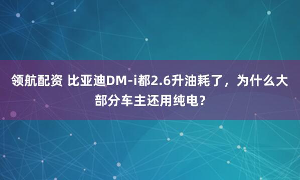 领航配资 比亚迪DM-i都2.6升油耗了，为什么大部分车主还用纯电？